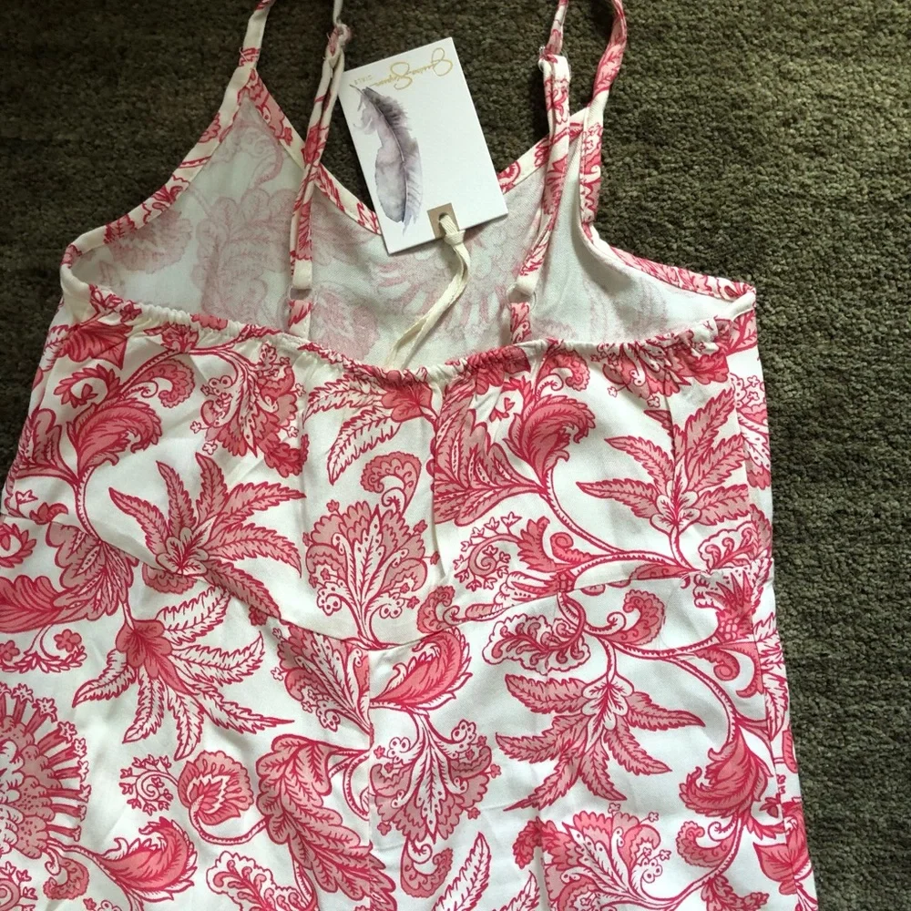 Jessica Simpson red pink garnet floral sleeveless cropped one piece jumper